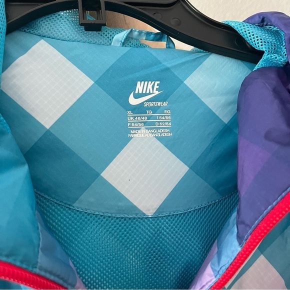 NIKE sz XL Gingham Windrunner Full Zip Windbreaker Jacket Blue Purple - Picture 12 of 12